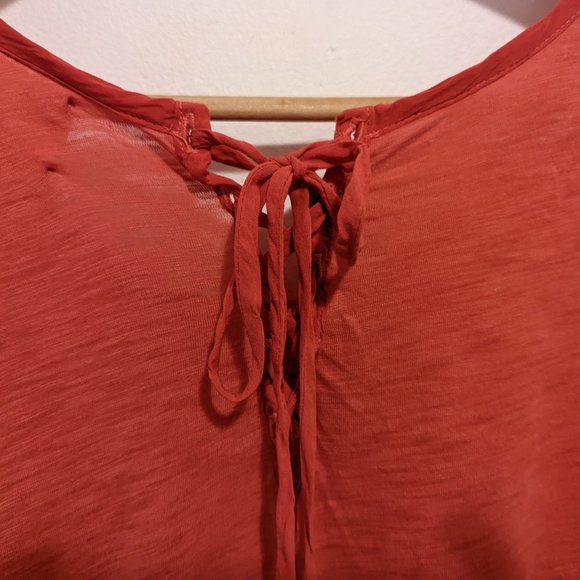 Anthropologie T.La Red Lace-up Swing Tee - Picture 7 of 8